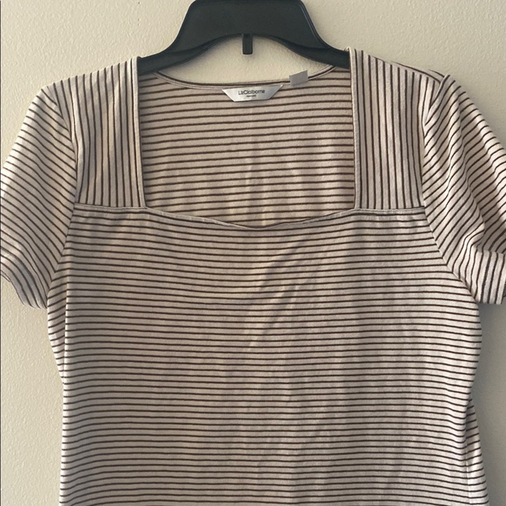 Liz Claiborne Striped Cream and Black Women's Top